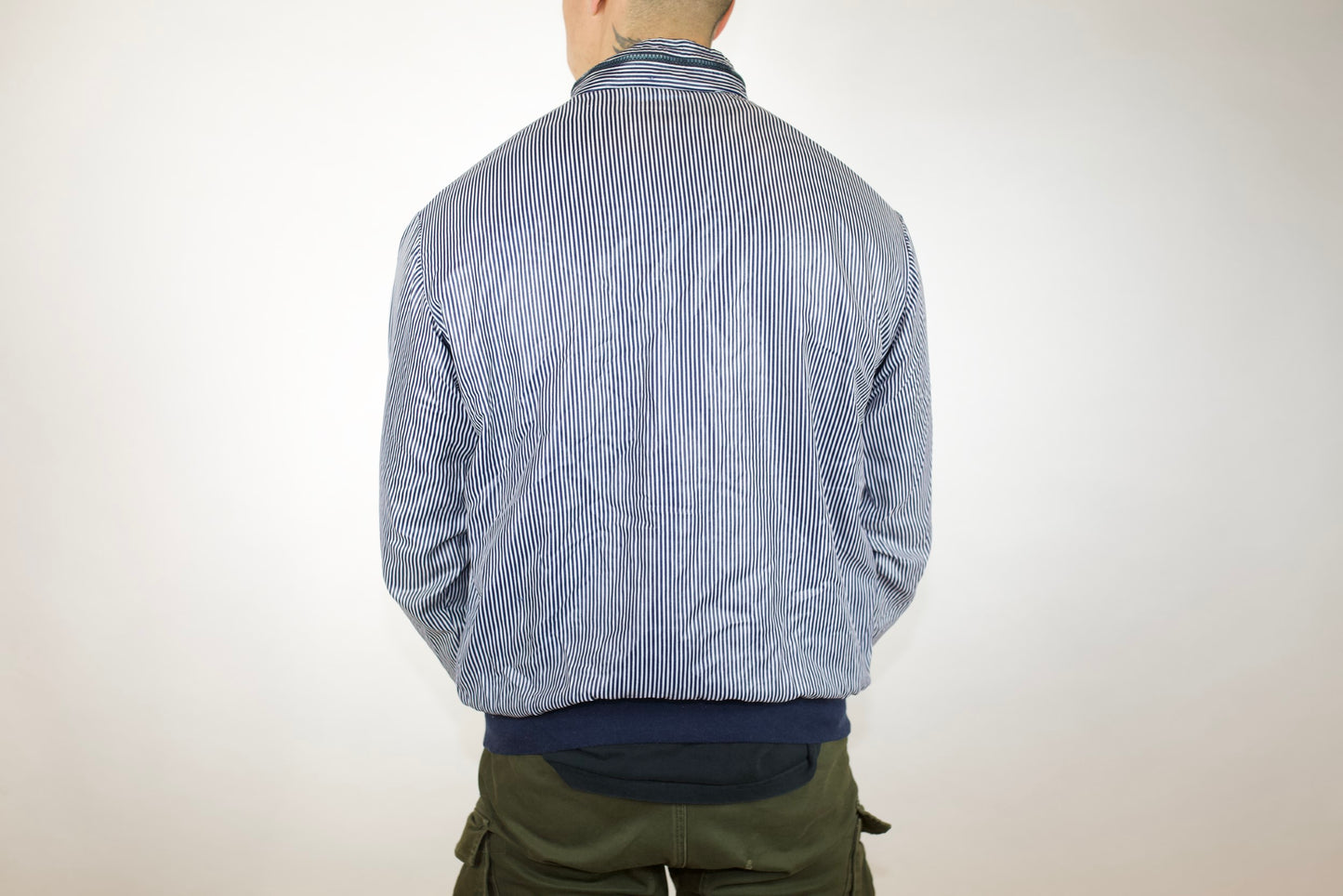 VINTAGE LACOSTE NAVY / WHITE PIN STRIP SPRAY JACKET (4)