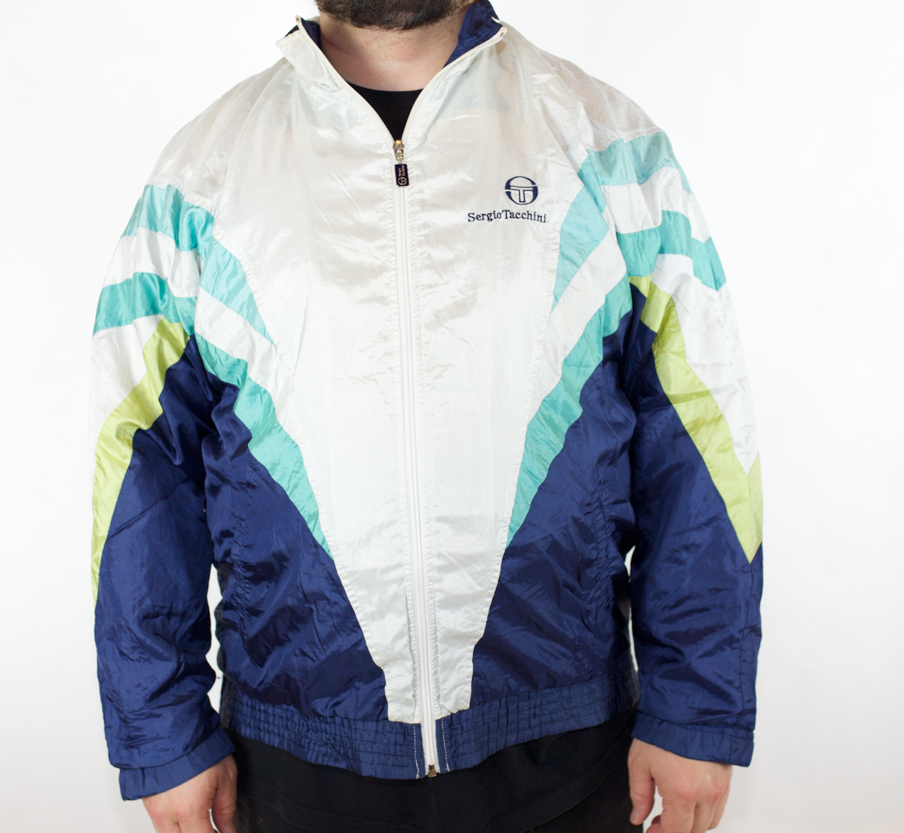 VINTAGE SILVER TEAL LIME GREEN SERGIO TACCHINI TRACK JACKET 52