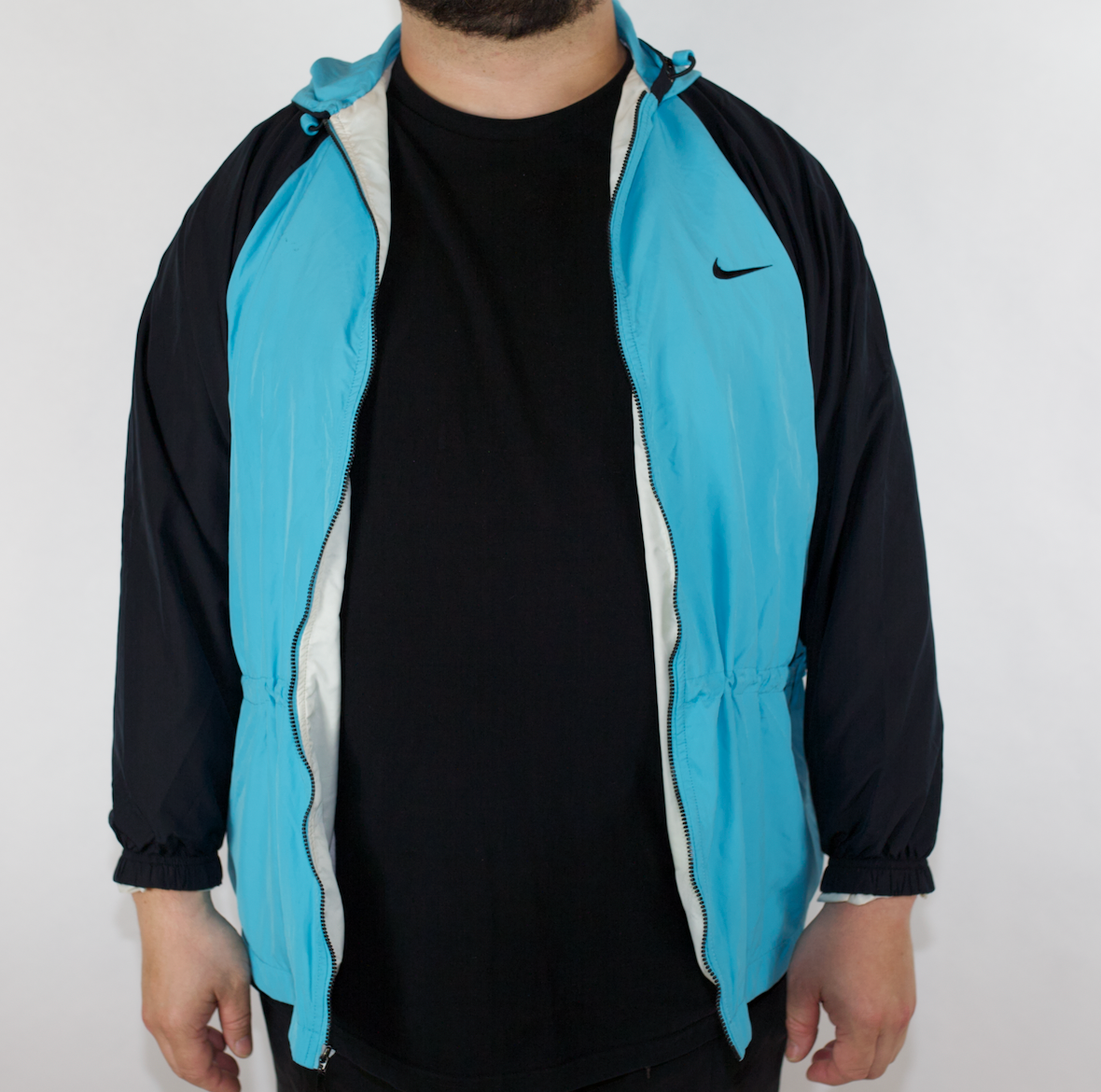 VINTAGE NIKE TEAL BLACK SPRAY JACKET 12 14 L FITS LARGE Cream