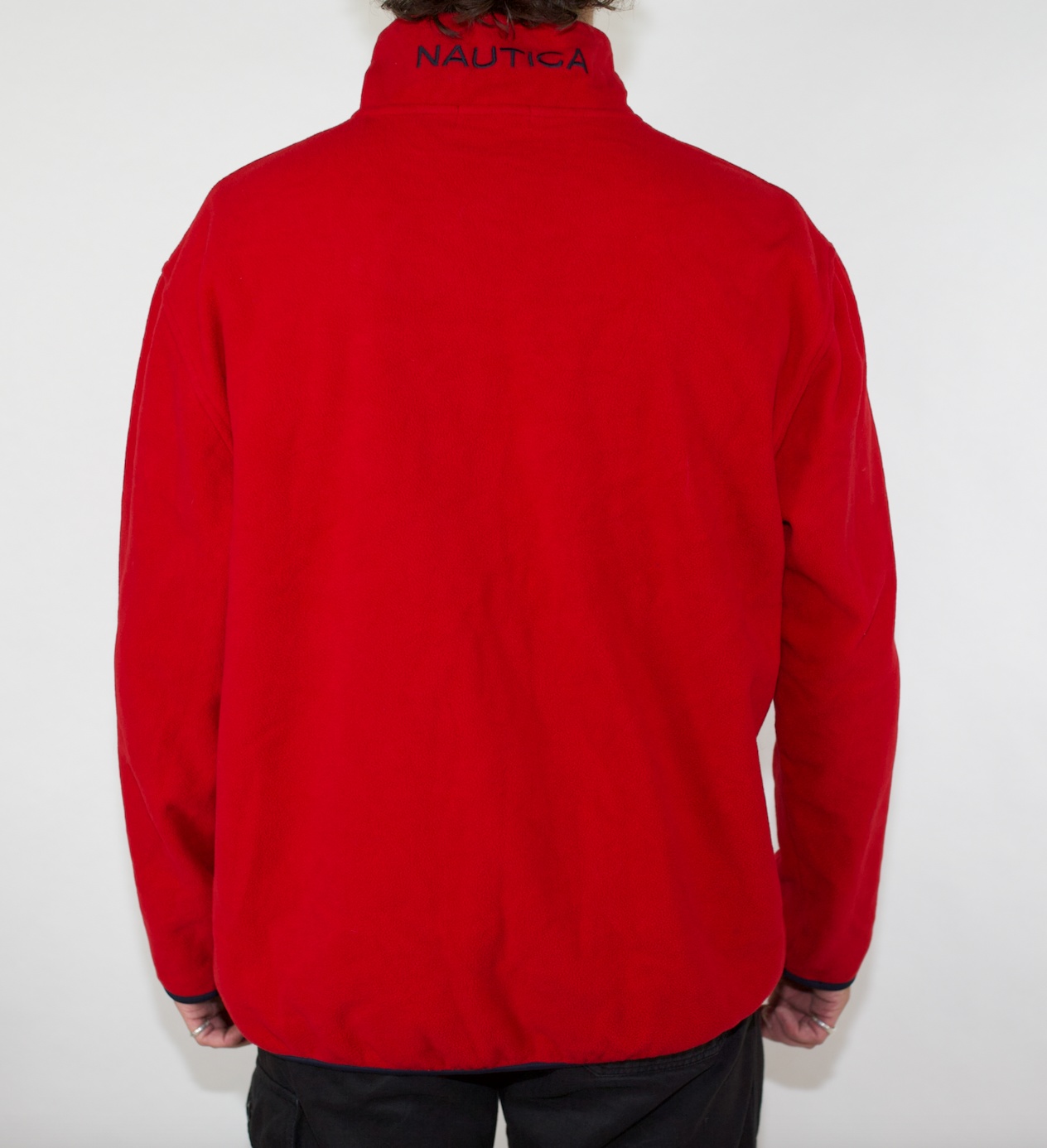 VINTAGE RED NAUTICA POLAR FLEECE PULLOVER JUMPER (XL FITS M-L)