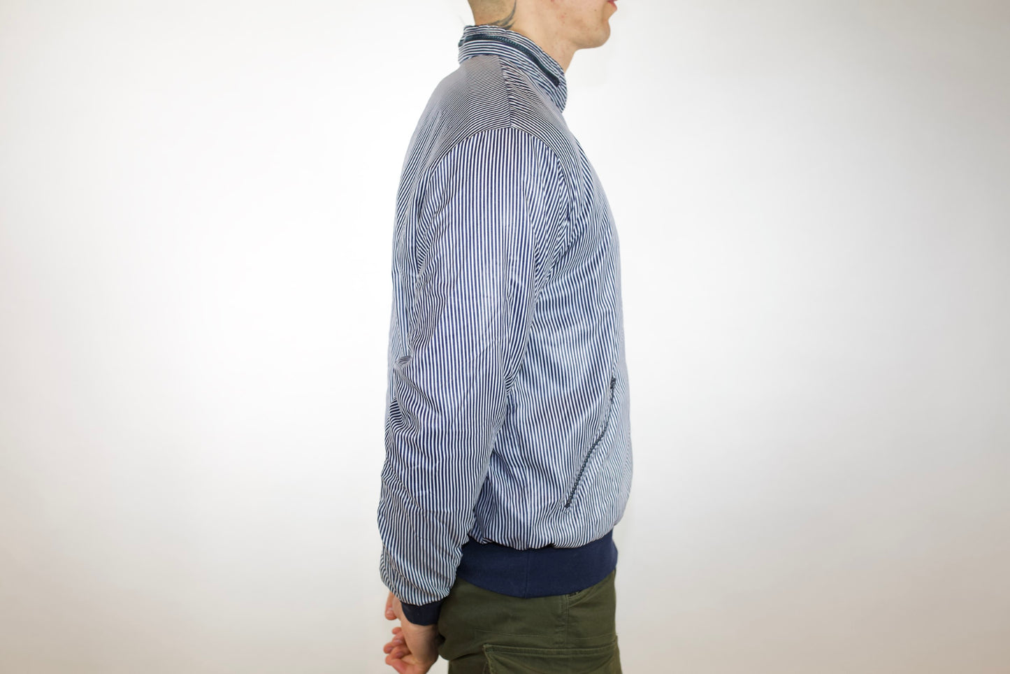 VINTAGE LACOSTE NAVY / WHITE PIN STRIP SPRAY JACKET (4)