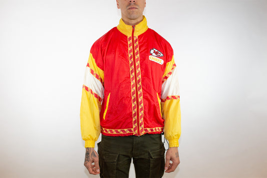 VINTAGE UNIQUE SPORTS GENERATION RED/ YELLOW KANSAS CITY CHIEFS SPRAY JACKET (M)