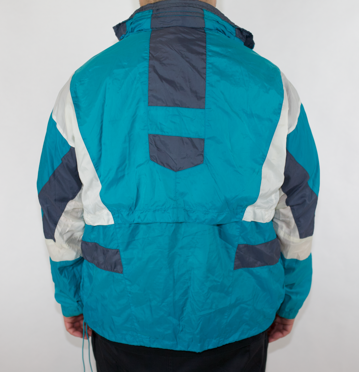 VINTAGE NIKE TEAL WHITE GREY SPRAY JACKET (TAGGED FADED FITS M-L)