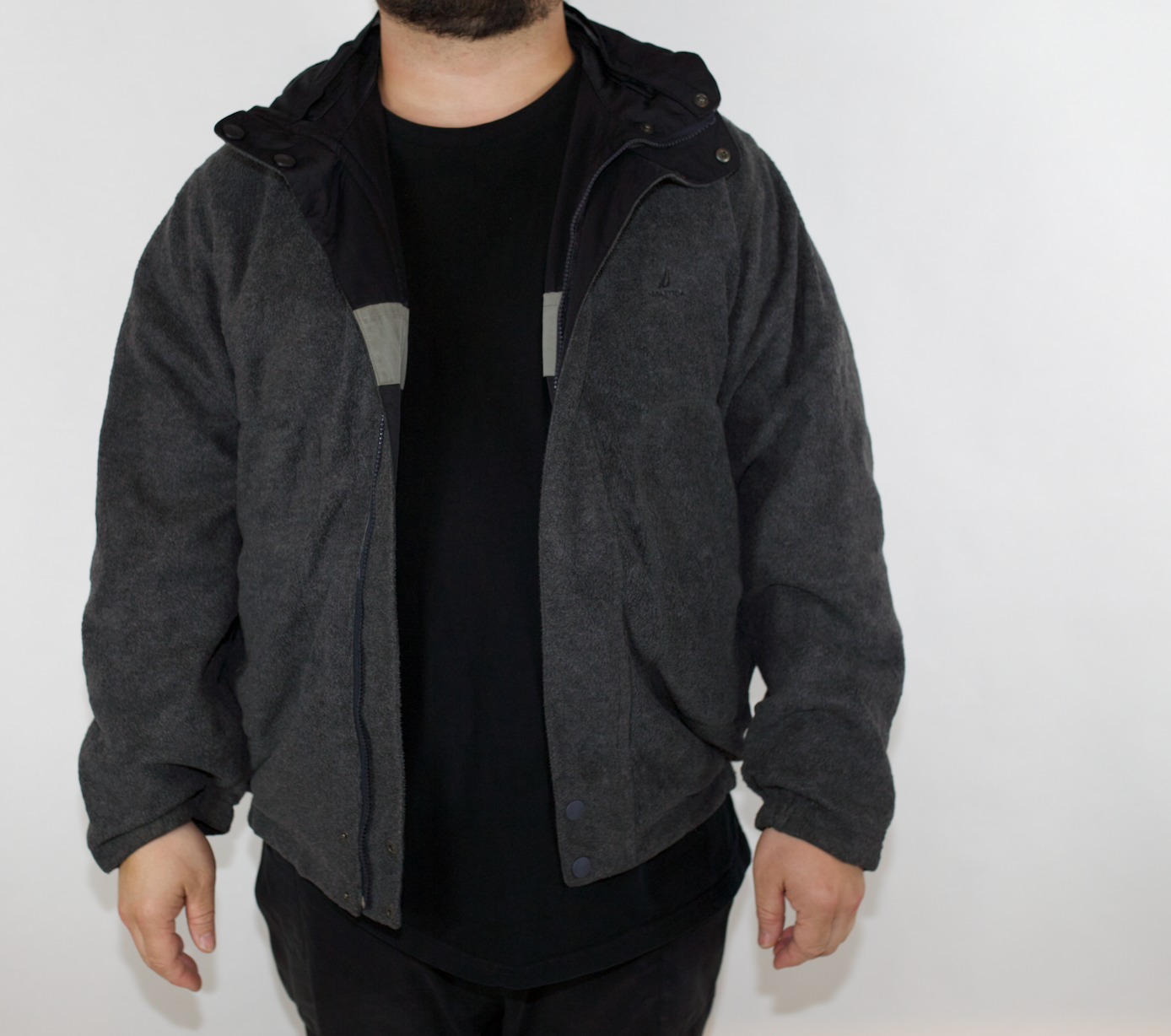VINTAGE NAUTICA REVERSIBLE BLACK GREY NAVY/GREY JACKET (L)