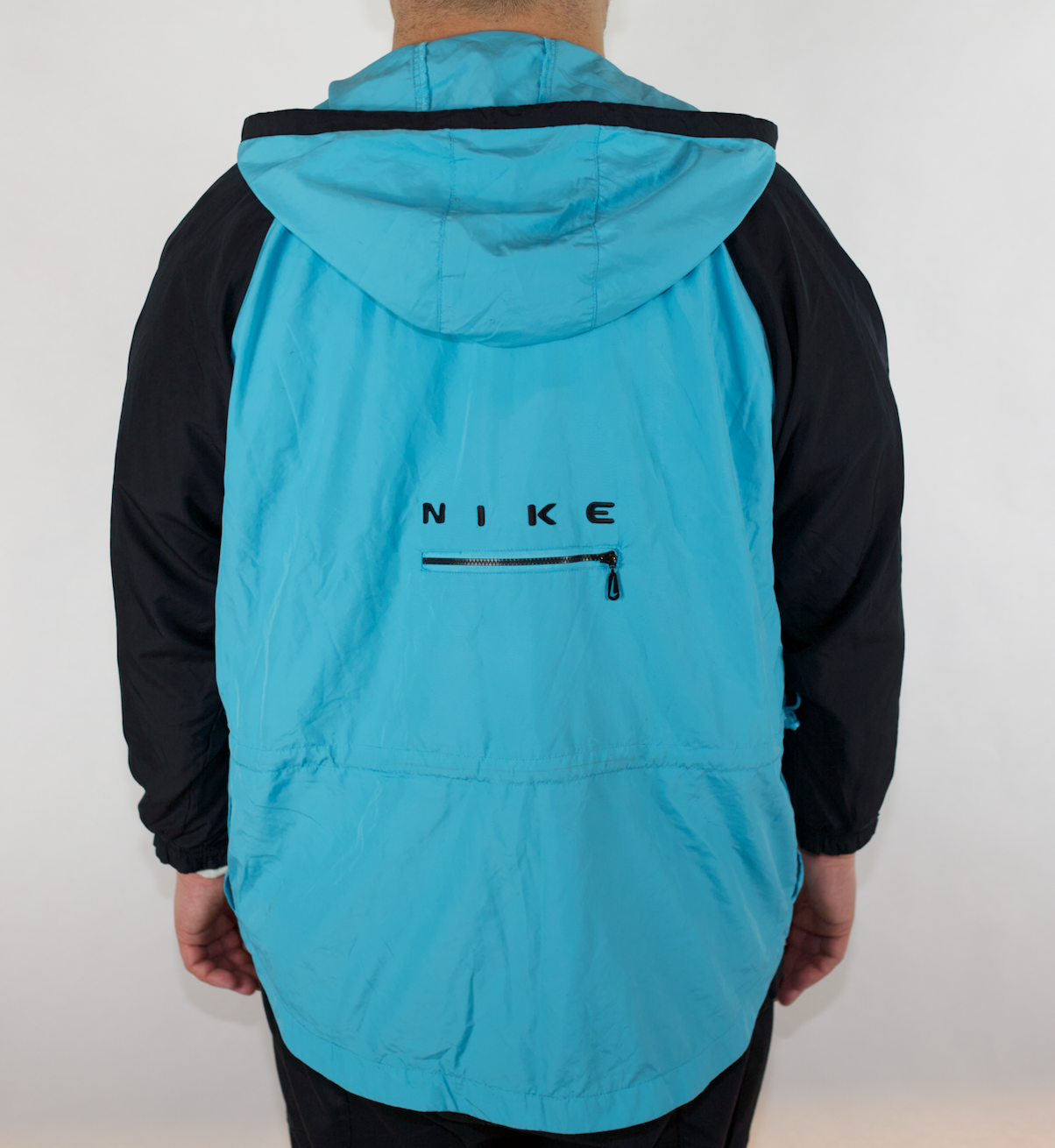 VINTAGE NIKE TEAL BLACK SPRAY JACKET 12 14 L FITS LARGE