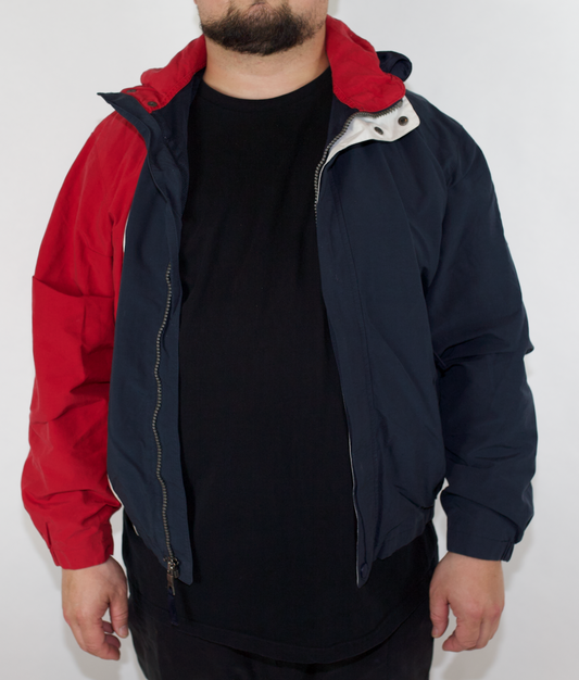 VINTAGE  NAUTICA NAVY RED WHITE SPRAY JACKET (L)